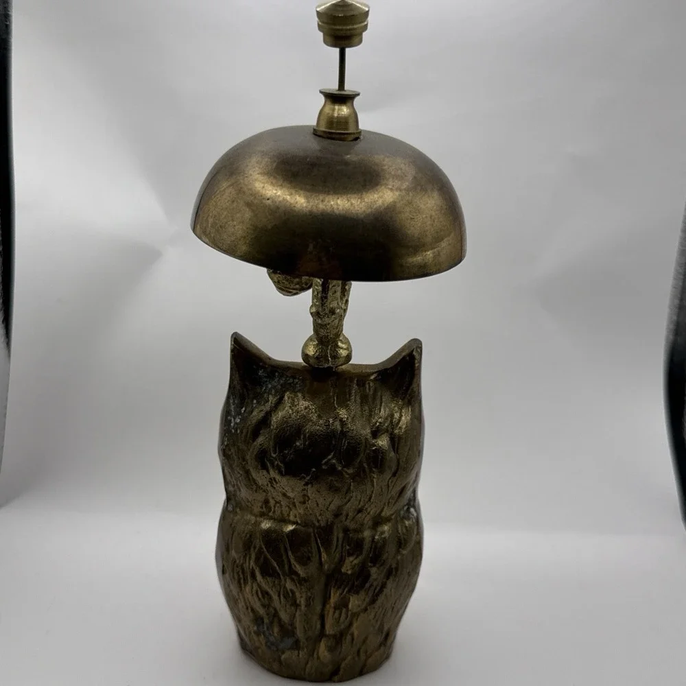 Vintage Brass Owl Service Bell Figural Concierge Hotel General Store Counter